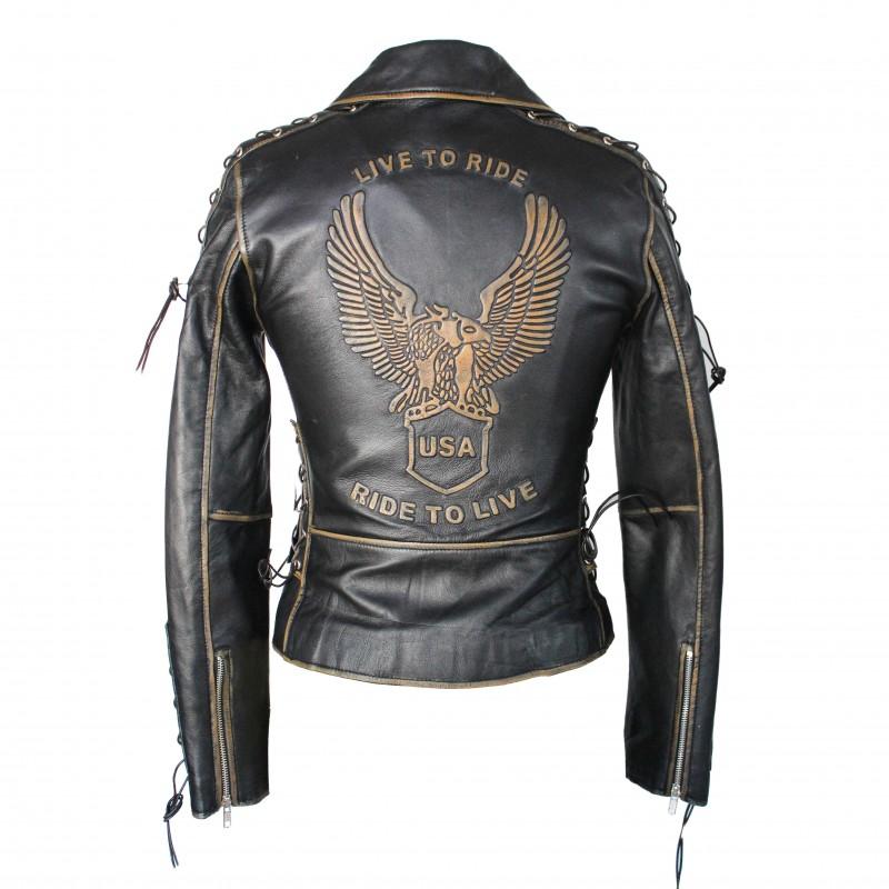 Zerimar Shoes Chaqueta Motera De Piel Modelo AQUILE