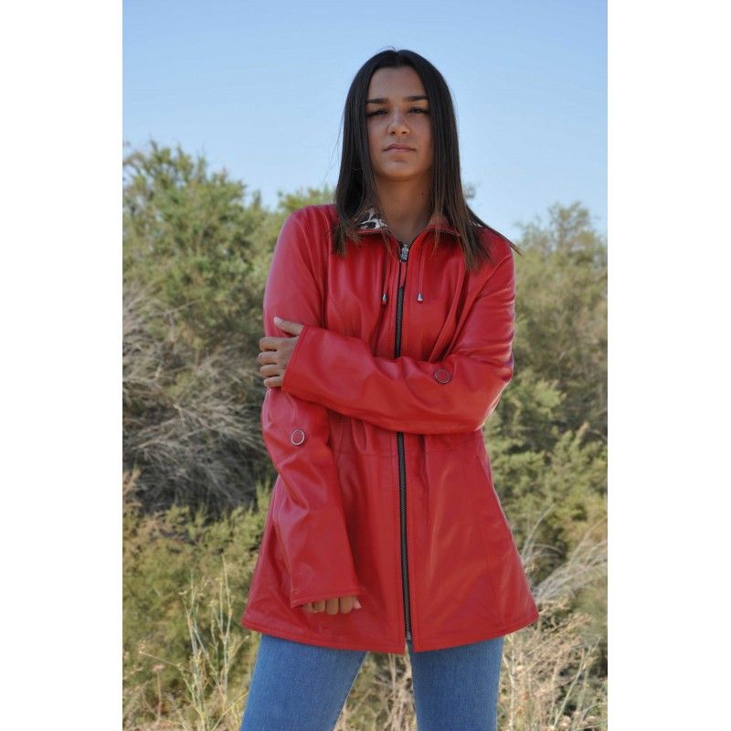 Zerimar Shoes Chaqueta Reversible De Cuero Larga Con Cierre De Cremallera