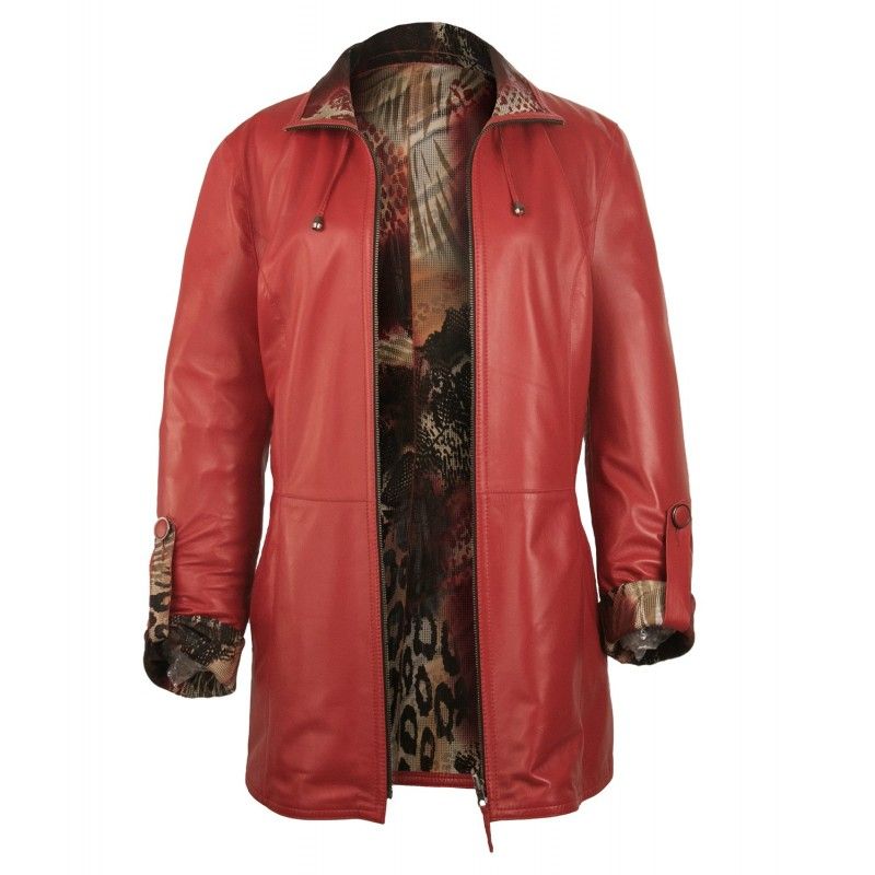 Zerimar Shoes Chaqueta Reversible De Cuero Larga Con Cierre De Cremallera