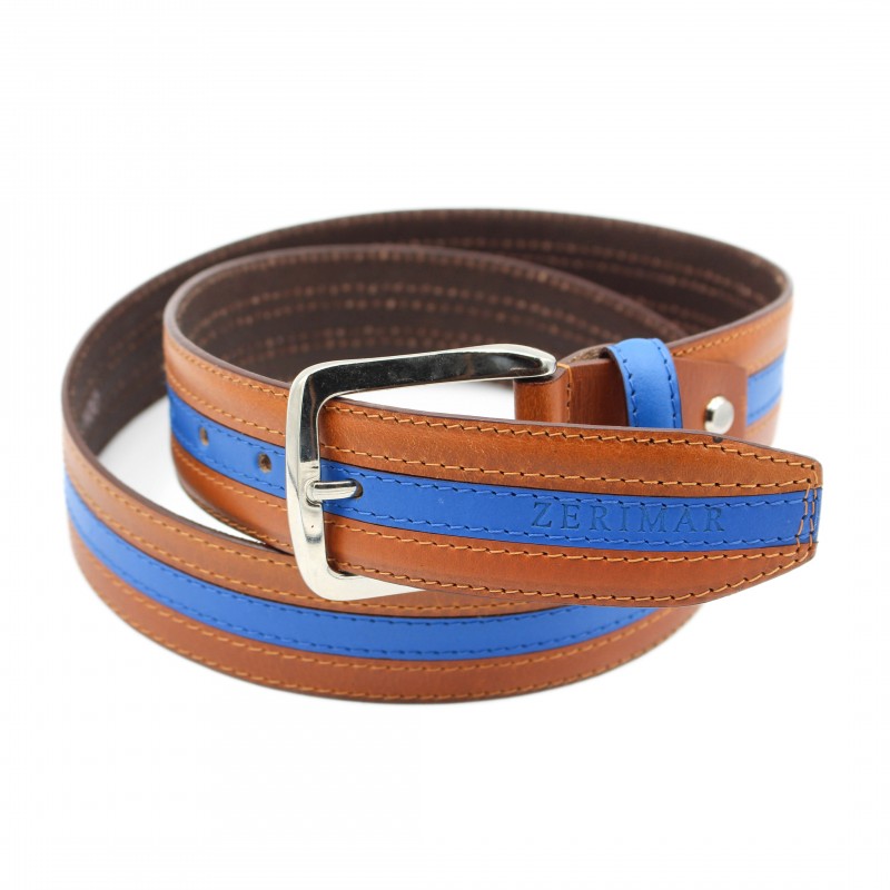Zerimar Shoes Cinturón De Piel Con Linea Azul 39 Mm