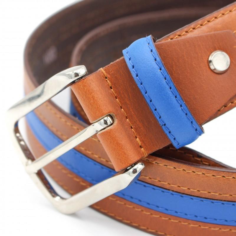 Zerimar Shoes Cinturón De Piel Con Linea Azul 39 Mm