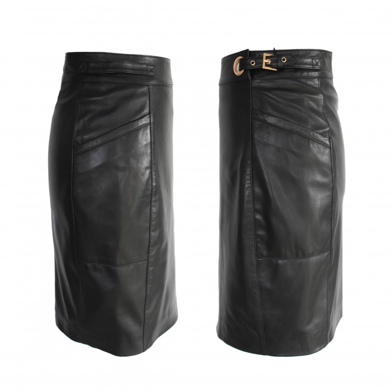 Zerimar Shoes Falda De Piel Con Cremallera Y Detalle Hebilla