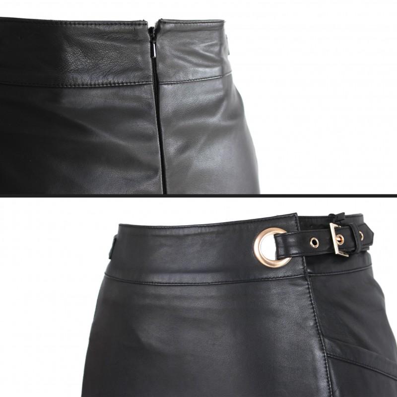 Zerimar Shoes Falda De Piel Con Cremallera Y Detalle Hebilla