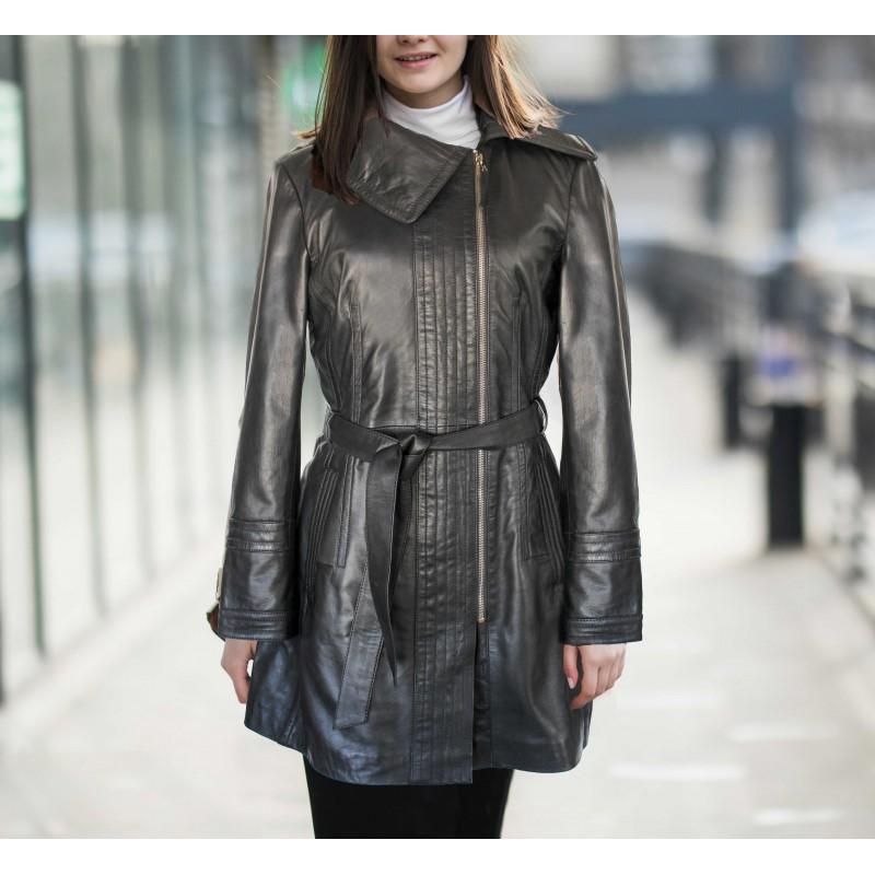 Zerimar Shoes Gabardina De Piel Con Cremallera Y Cinturón Modelo BLACKY