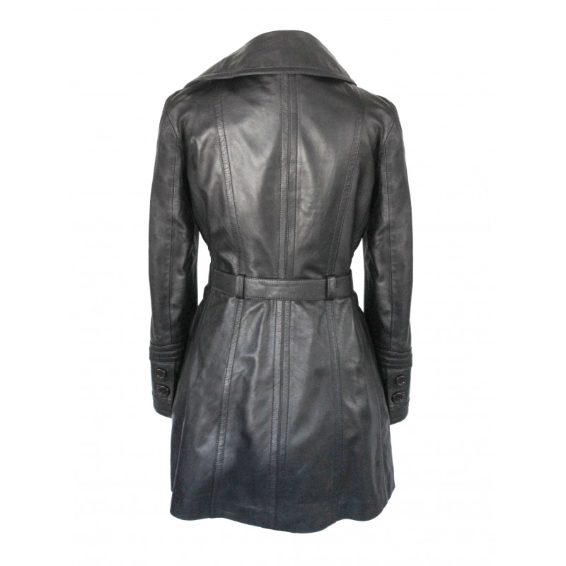 Zerimar Shoes Gabardina De Piel Con Cremallera Y Cinturón Modelo BLACKY