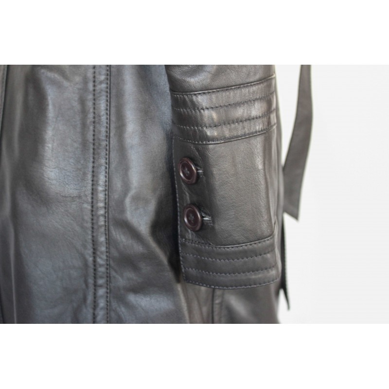 Zerimar Shoes Gabardina De Piel Con Cremallera Y Cinturón Modelo BLACKY