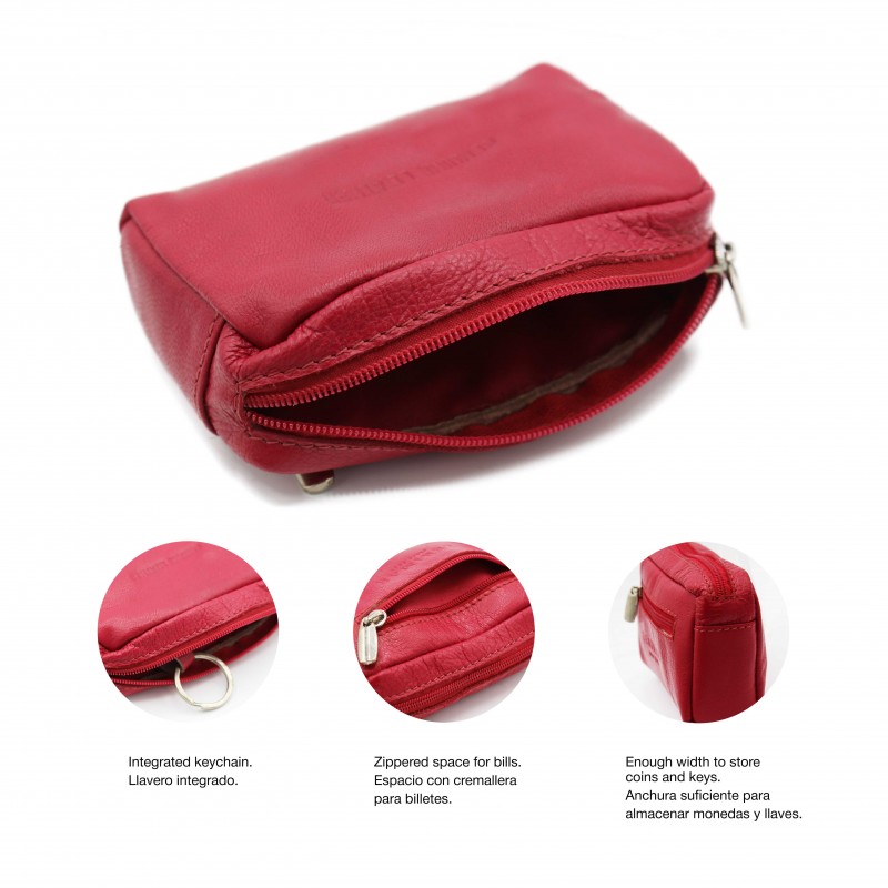 Zerimar Shoes Monedero De Piel Con Llavero 7x11 Cm CHERRY