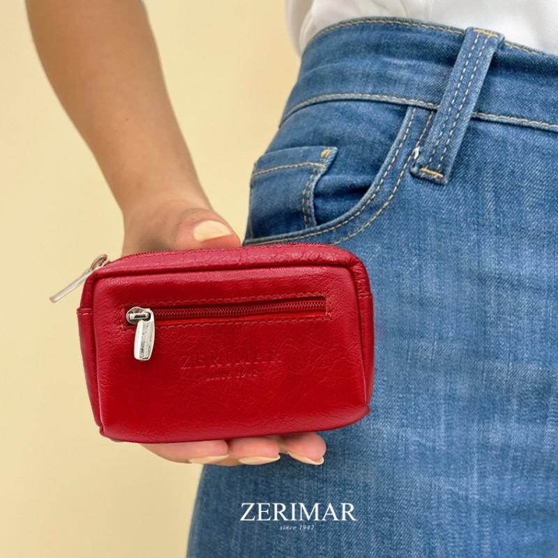 Zerimar Shoes Monedero De Piel Con Llavero 7x11 Cm CHERRY