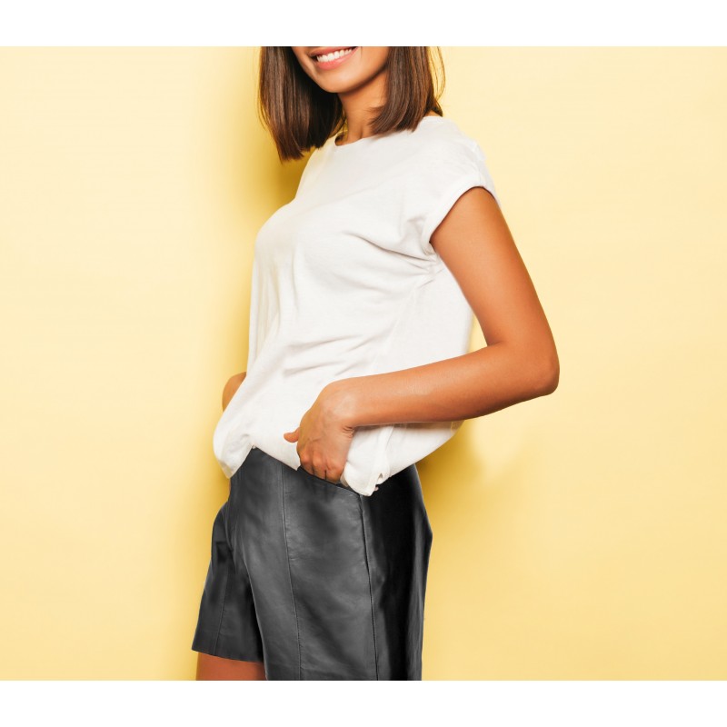 Zerimar Shoes Pantalones Cortos De Cuero - Shorts Con Doble Cierre