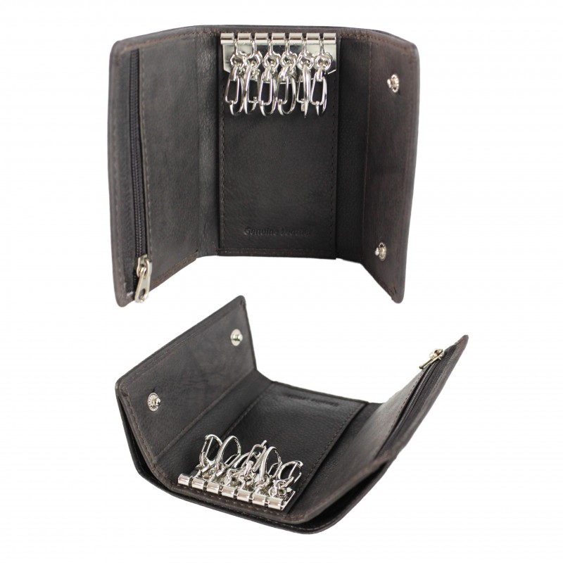 zerimar shoes Porta llaves de piel con bolsillo de cremallera 10x7 cm