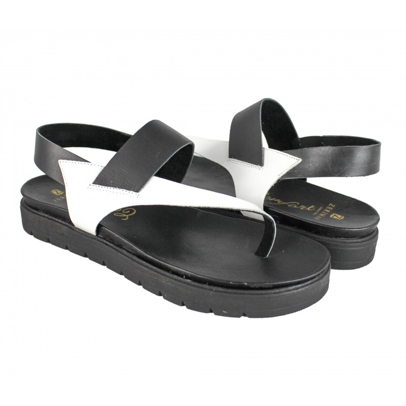 zerimar shoes Sandalias planas de piel bicolor modelo PINGUES