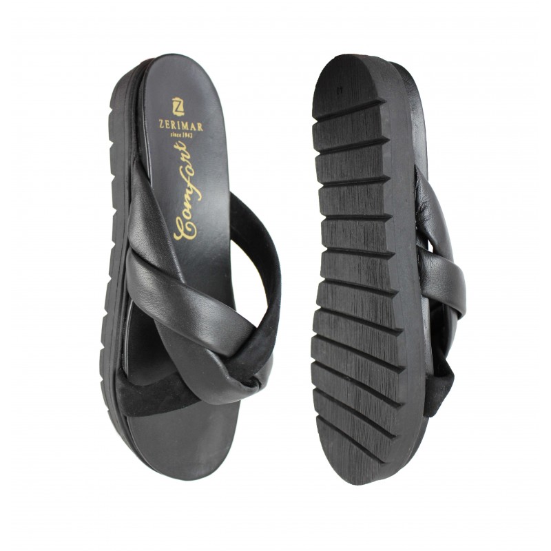 Zerimar Shoes Sandalias Planas De Piel Combi Modelo TRIADA