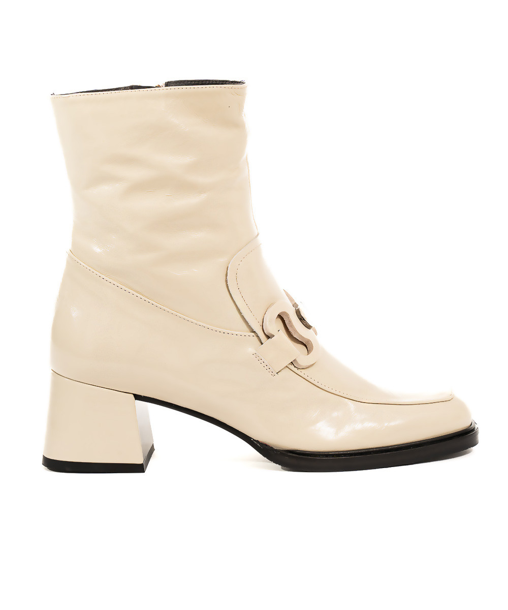 zinda Botín de piel crema con hebilla y cremallera
