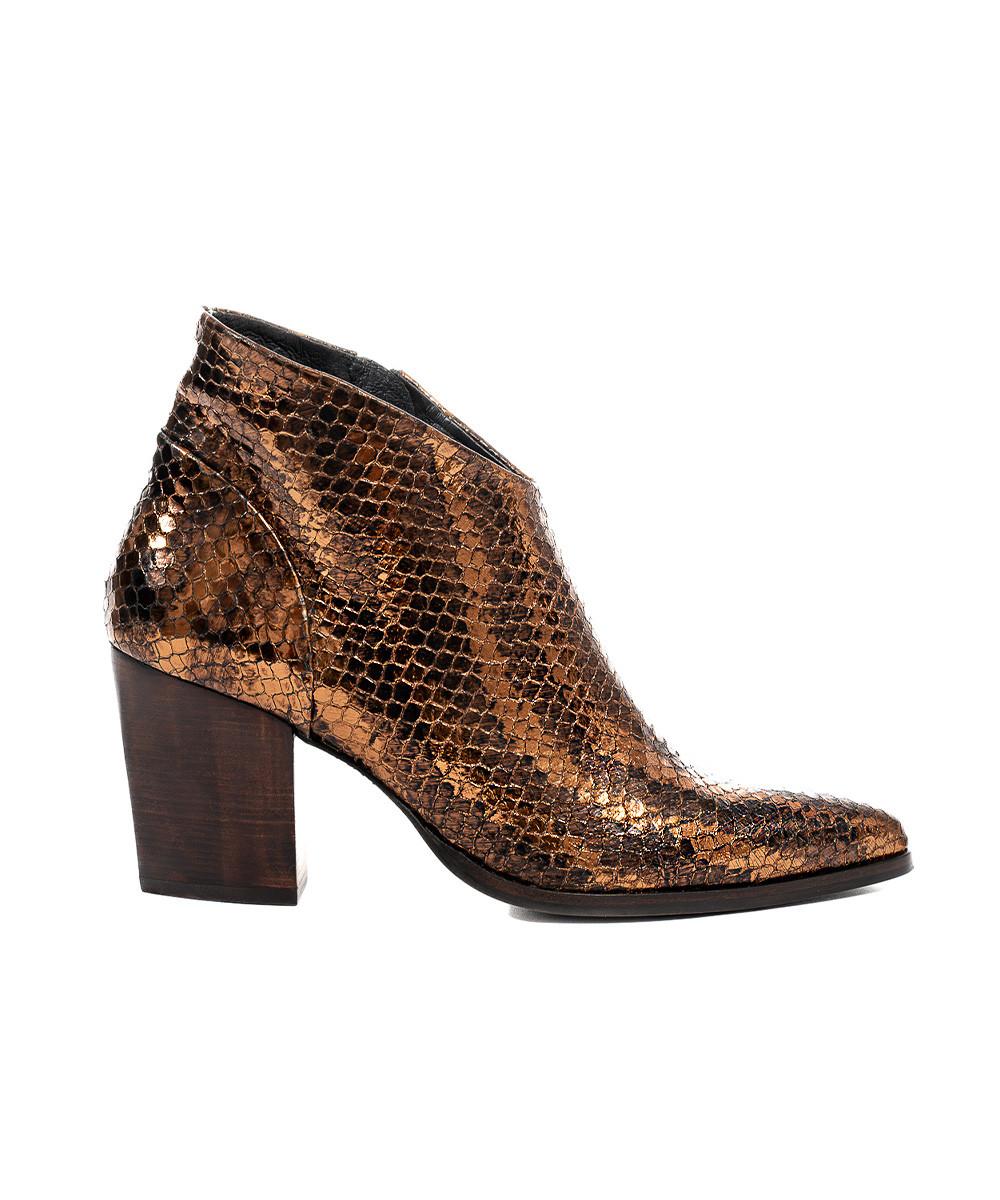 zinda Botín de piel grabada bronce con cremallera