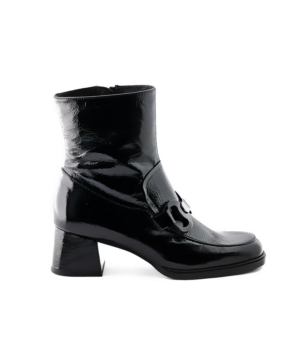 Zinda Botín De Piel Negra Con Hebilla Y Cremallera