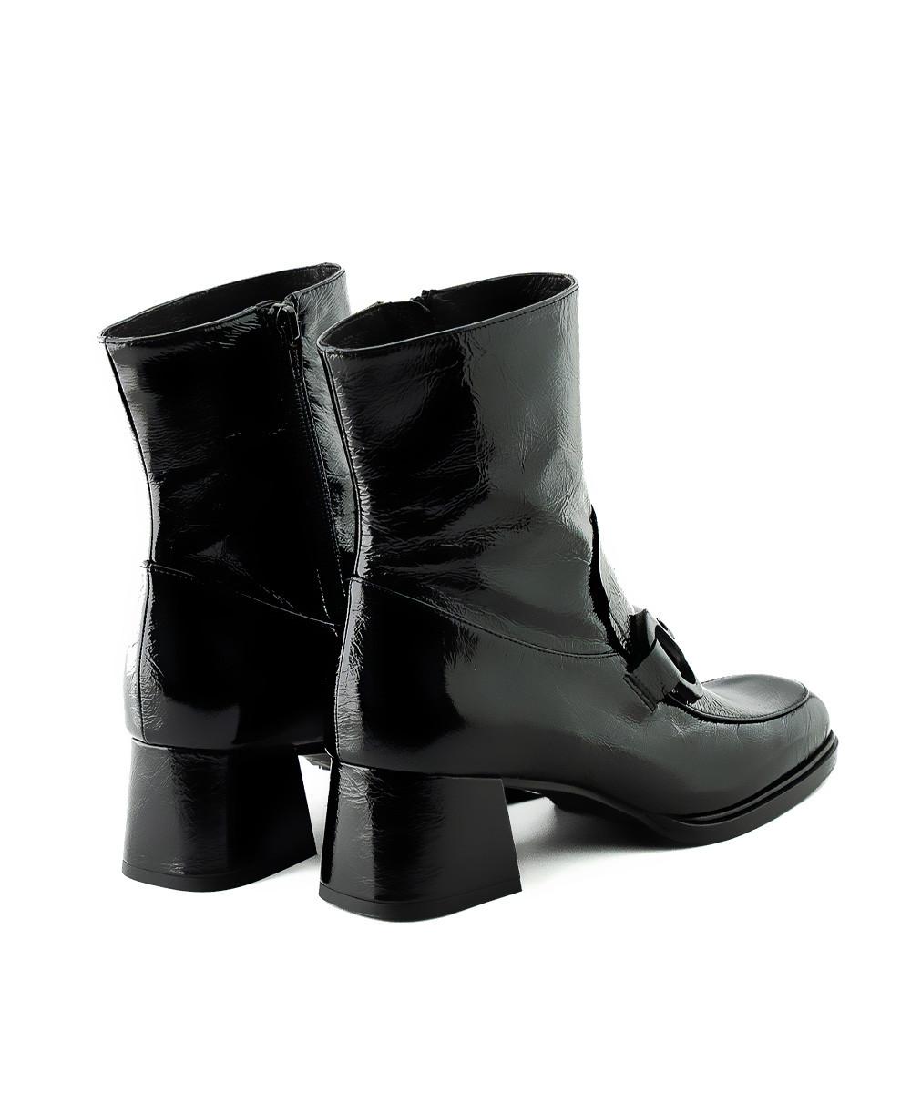 Zinda Botín De Piel Negra Con Hebilla Y Cremallera