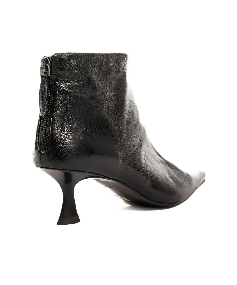 Zinda Botín De Piel Suave Negra Con Cremallera