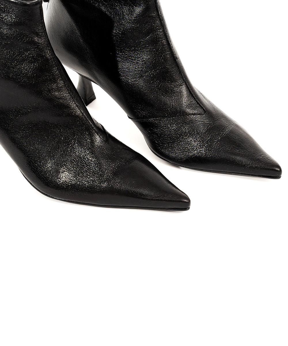 Zinda Botín De Piel Suave Negra Con Cremallera