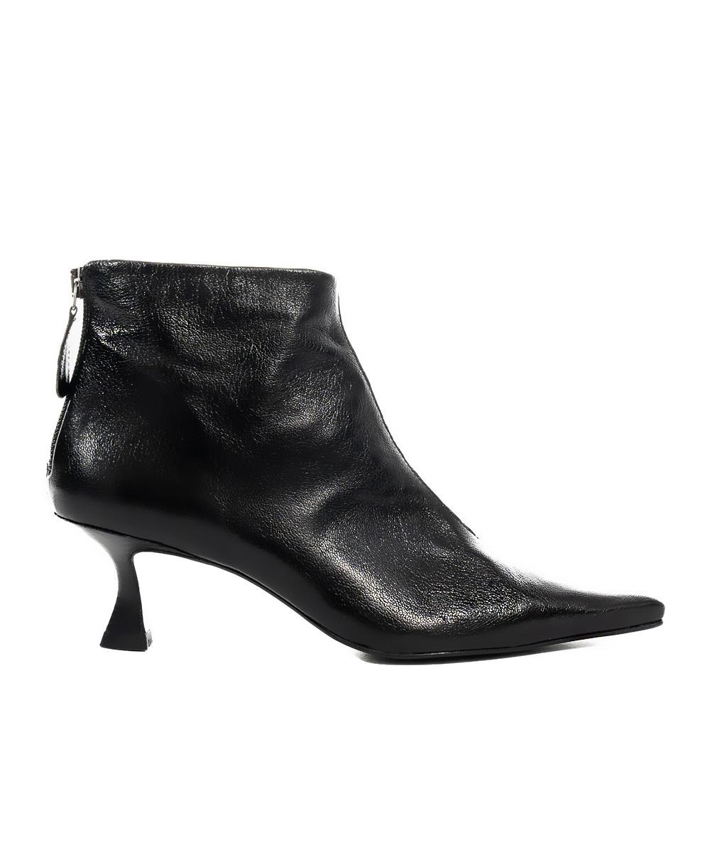 zinda Botín de piel suave negra con cremallera