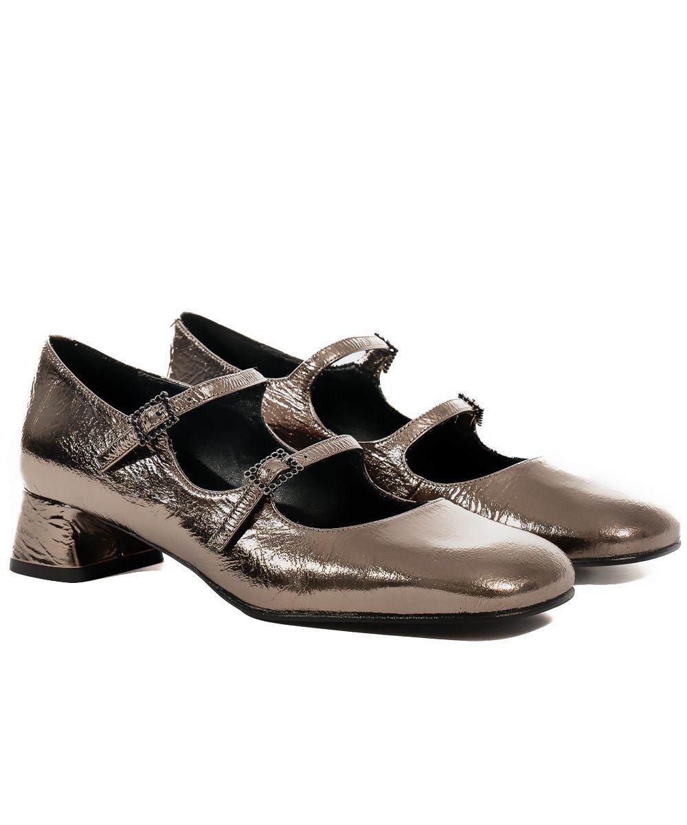 Zinda Mary Jane De Piel Metalizada Gris