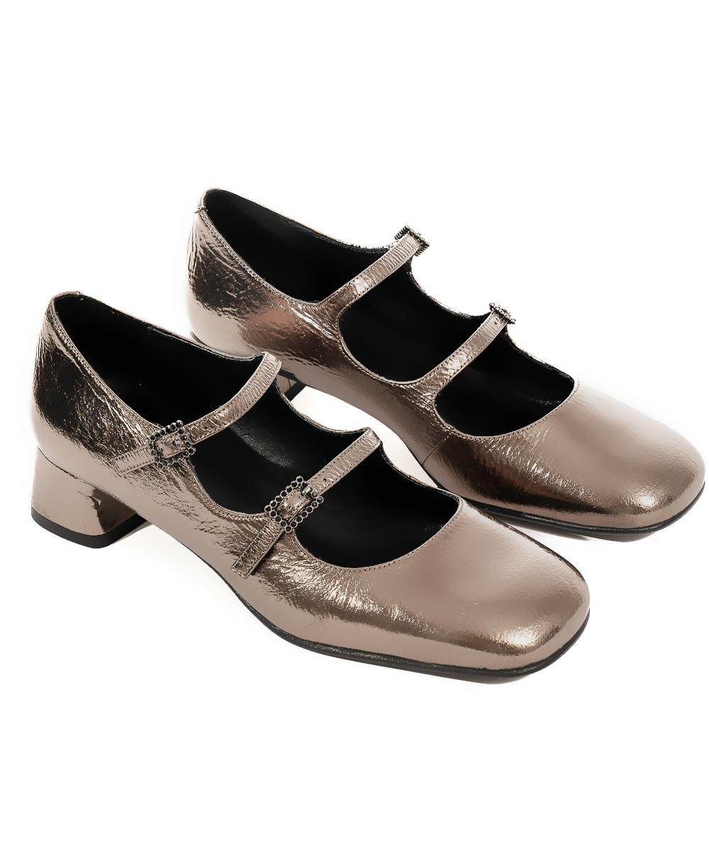Zinda Mary Jane De Piel Metalizada Gris