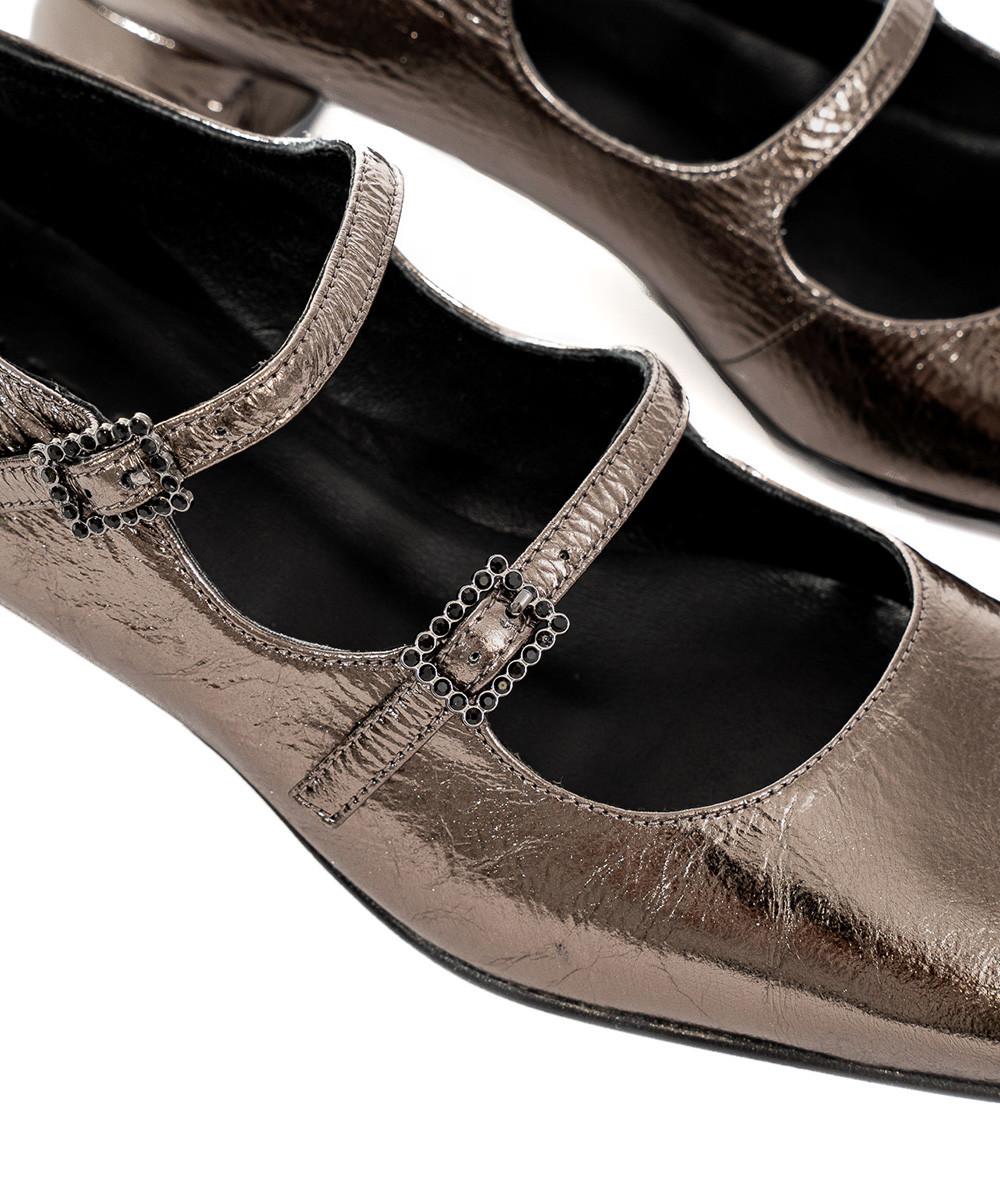 Zinda Mary Jane De Piel Metalizada Gris