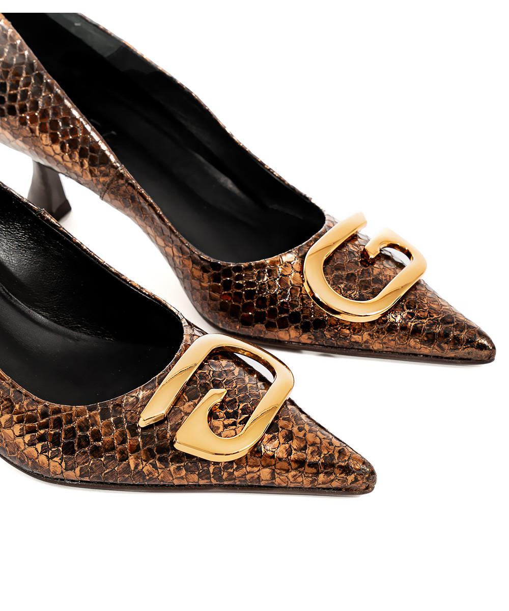 Zinda Salón De Piel Beige Metalizada Con Hebilla