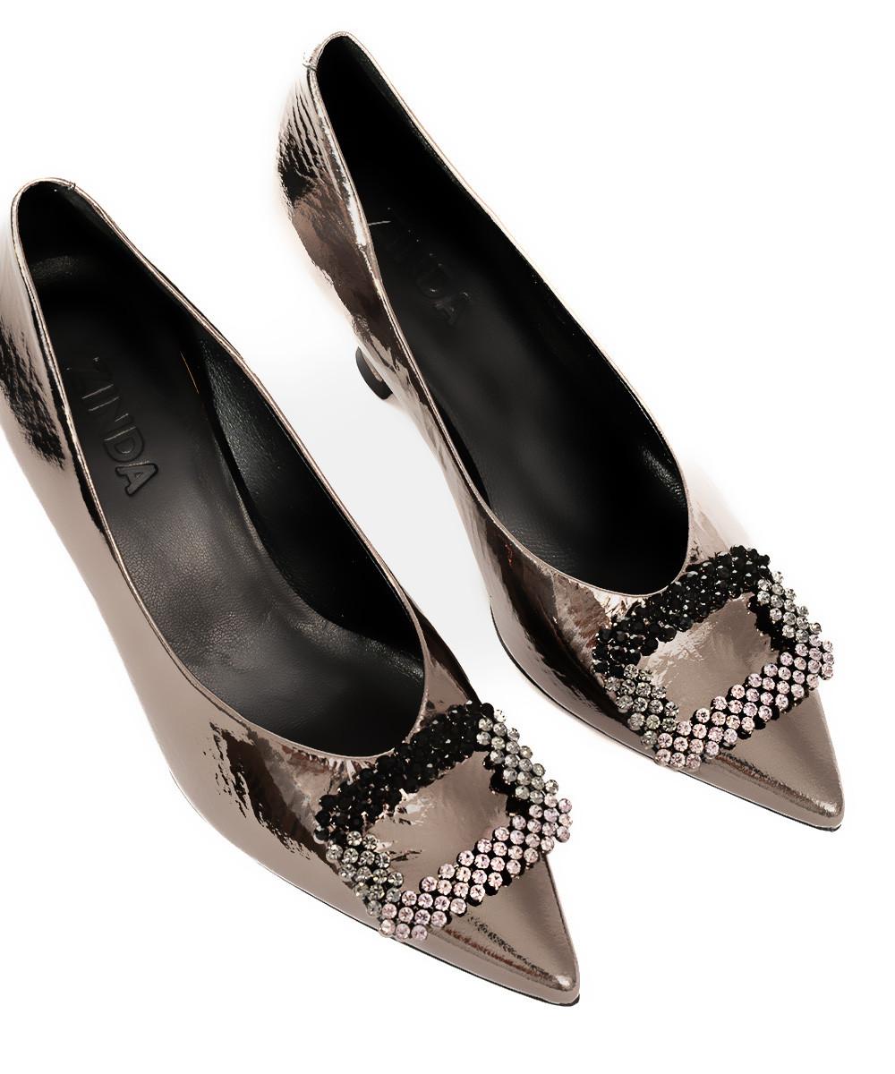 Zinda Salón De Piel Gris Metalizada Con Hebilla