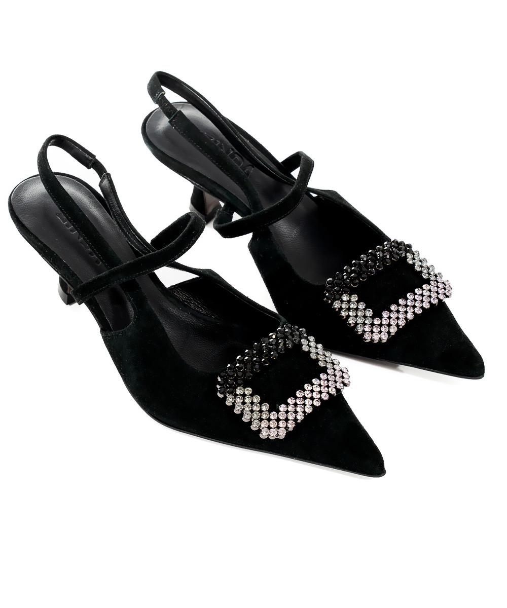 Zinda Salón Destalonado De Ante Negro Con Hebilla