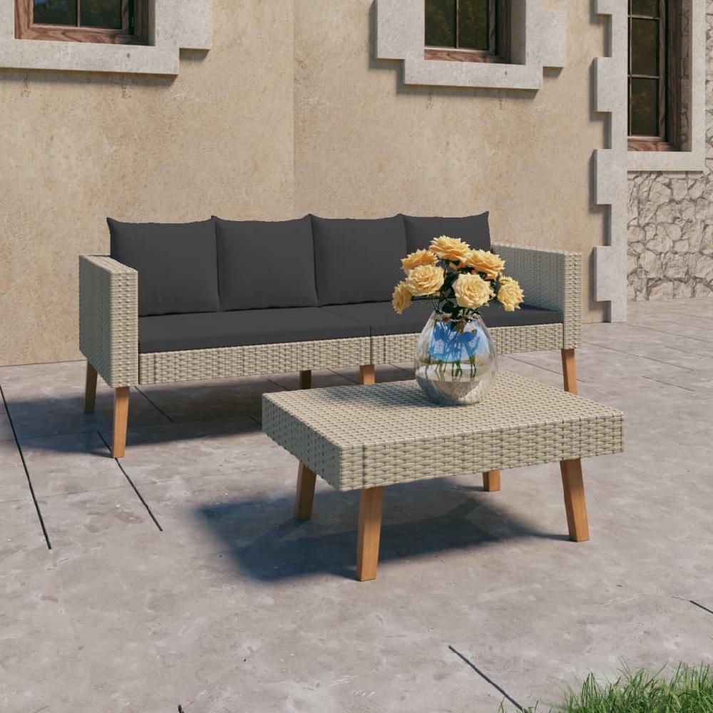 2 Muebles De Jardín Con Cojines De Resina Tejida Beige