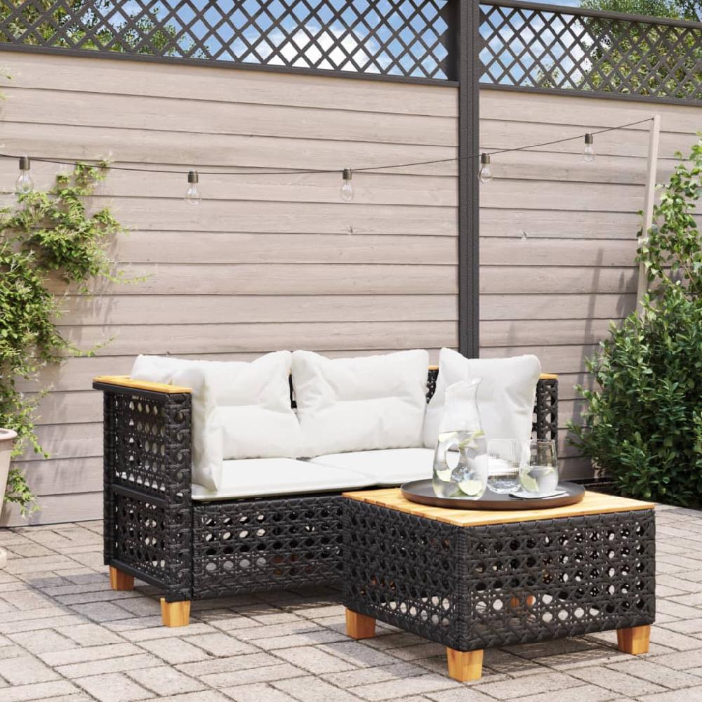 2 uds Sofás de esquina jardín | Sofá de exterior con cojines ratán sintético negro CFW66494
