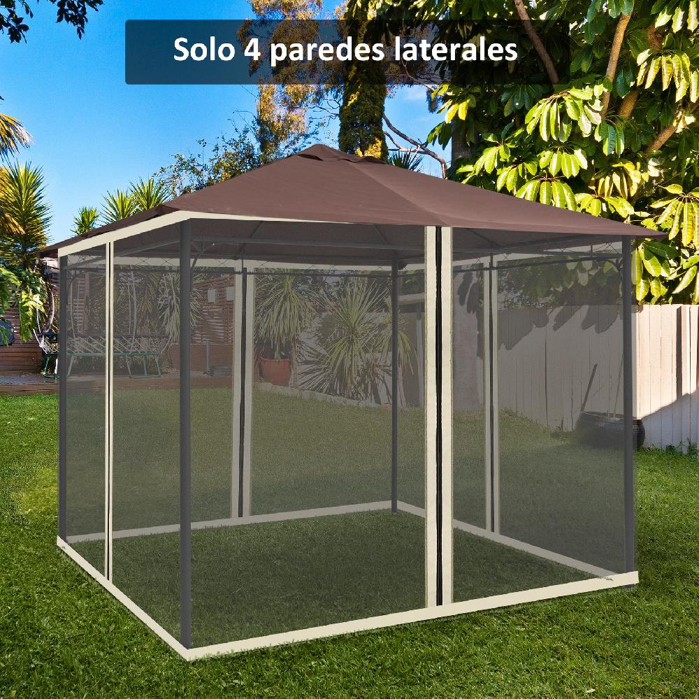 4 Paneles Laterales De Mosquitera Para Carpa OUTSUNNY Poliéster Nylon Negro 302x0x207cm 84C-142