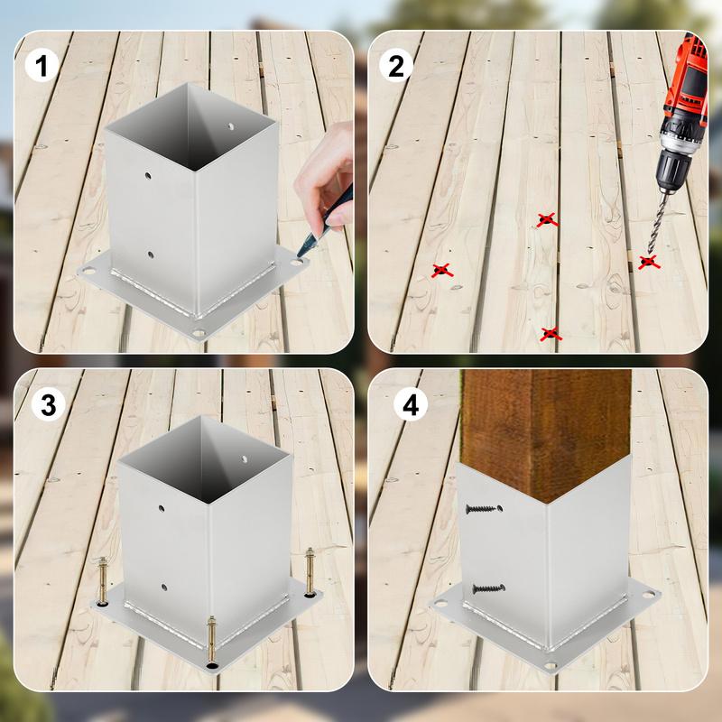 4x Pie De Poste Cuadrado Soporte Para Postes De Madera Cuadrada Anclajes Madera Poste 100x100mm