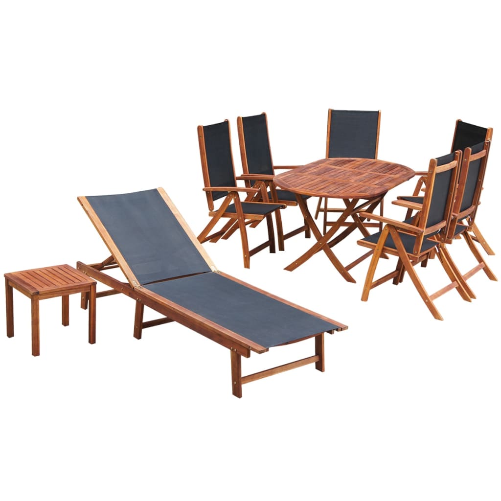 9 muebles de comedor de exterior y cojines macizos de acacia