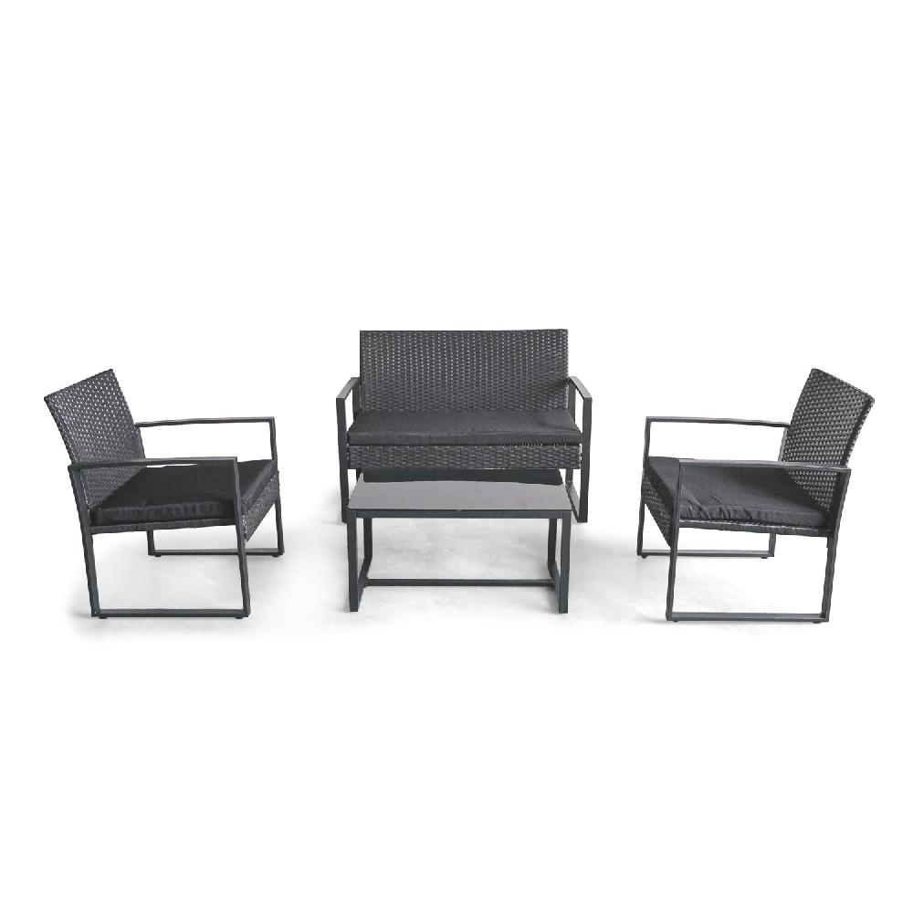 Acqua Chiara - Salon De Jardín De Metal Y Polyrattan Con Mesa De Centro De Vidrio