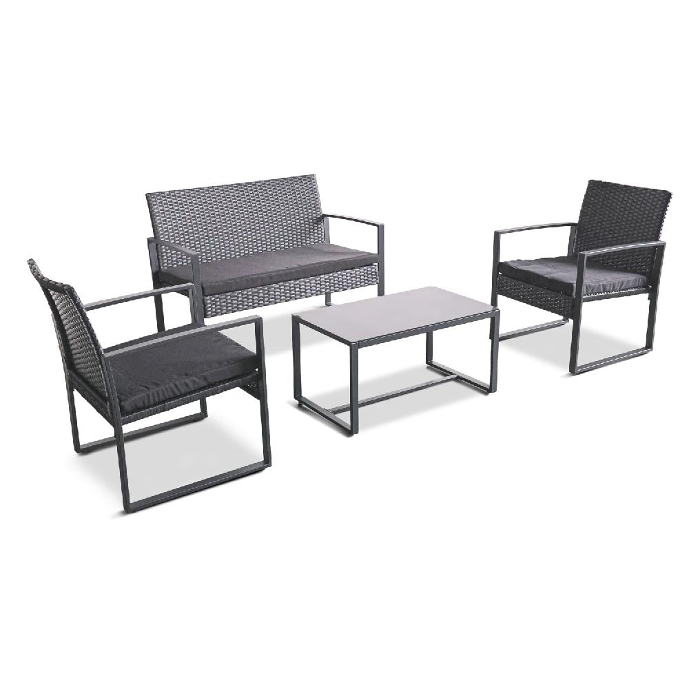 Acqua Chiara - Salon De Jardín De Metal Y Polyrattan Con Mesa De Centro De Vidrio