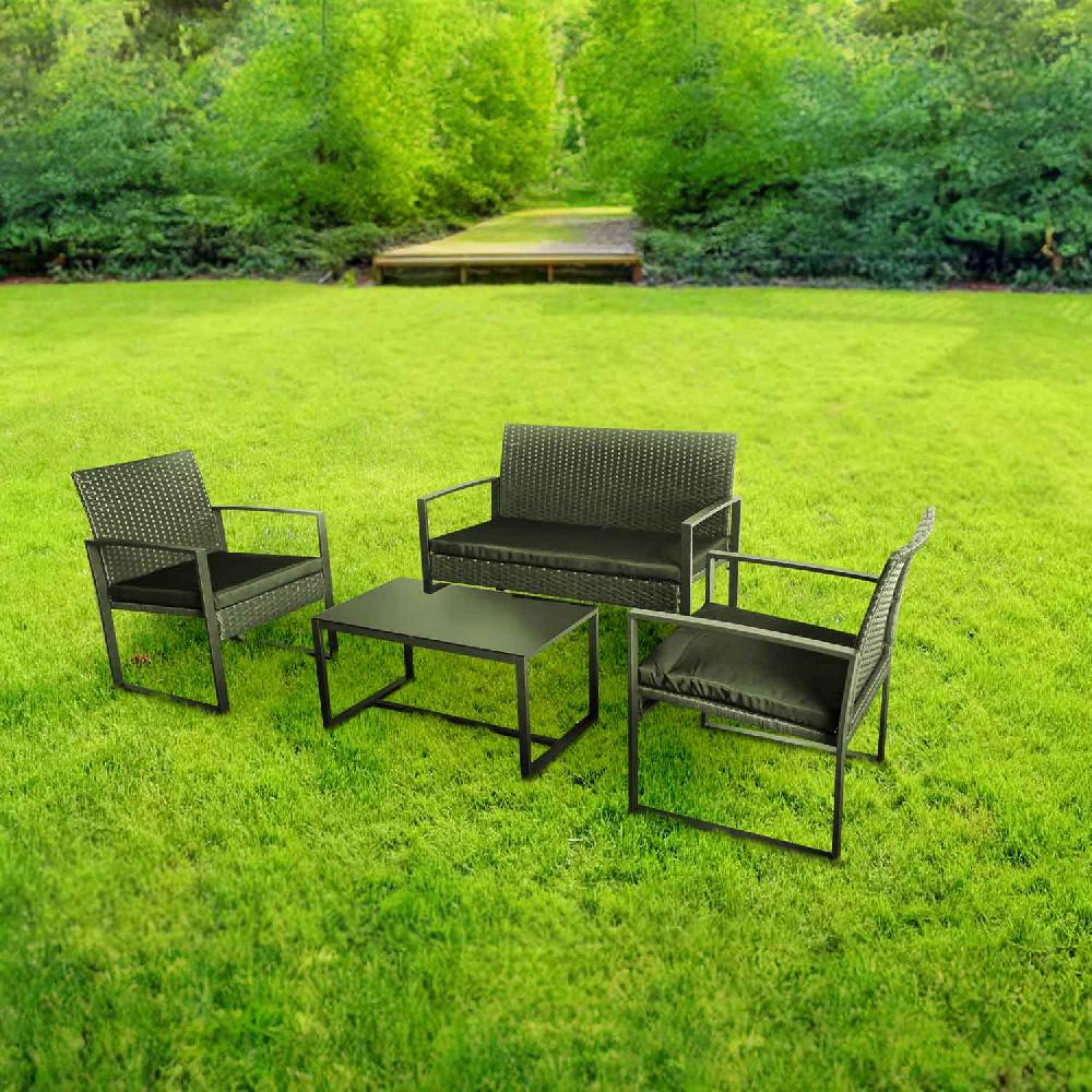 Acqua Chiara - Salon De Jardín De Metal Y Polyrattan Con Mesa De Centro De Vidrio