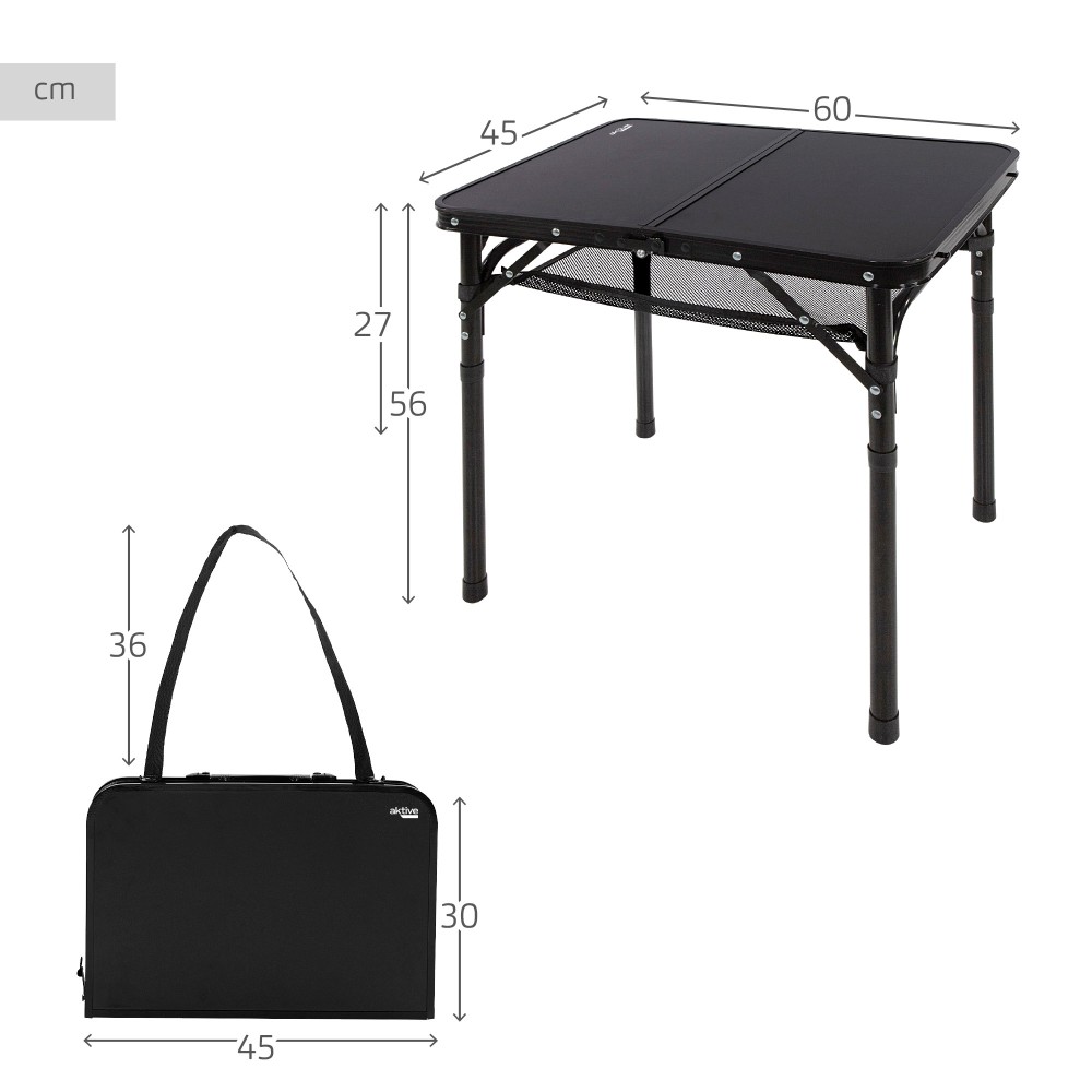 Aktive Mesa Plegable Camping Maletín Pequeña Ajustable En Altura Y Antideslizante Negra C/red