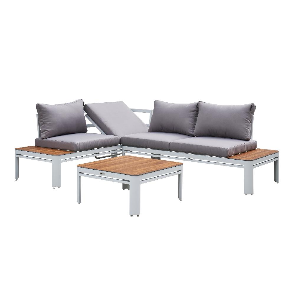 AXI Eos Conjunto De Muebles De Jardín Con Chaise Longue Integrada | Conjunto De Muebles De Jardín De Aluminio Y PSPC En Blanco Y Aspecto De Madera |