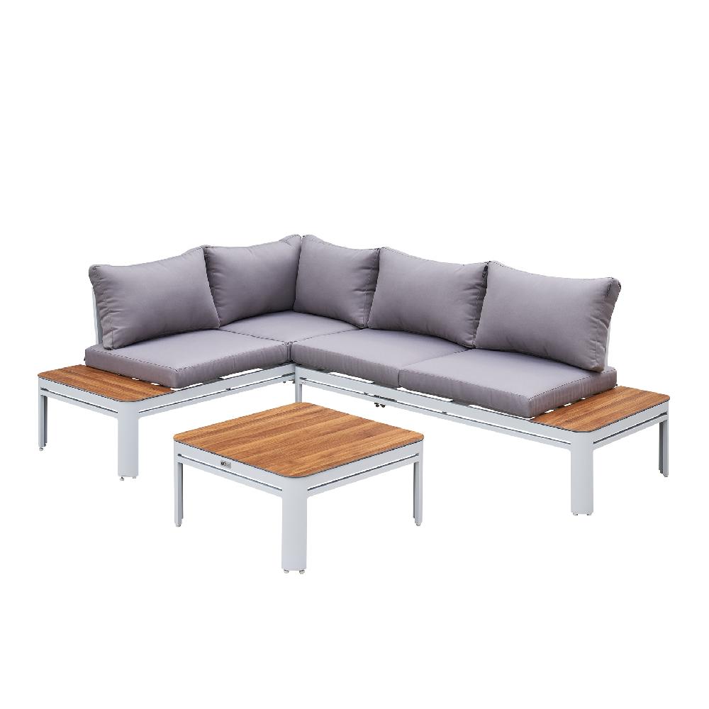AXI Eos Conjunto De Muebles De Jardín Con Chaise Longue Integrada | Conjunto De Muebles De Jardín De Aluminio Y PSPC En Blanco Y Aspecto De Madera |