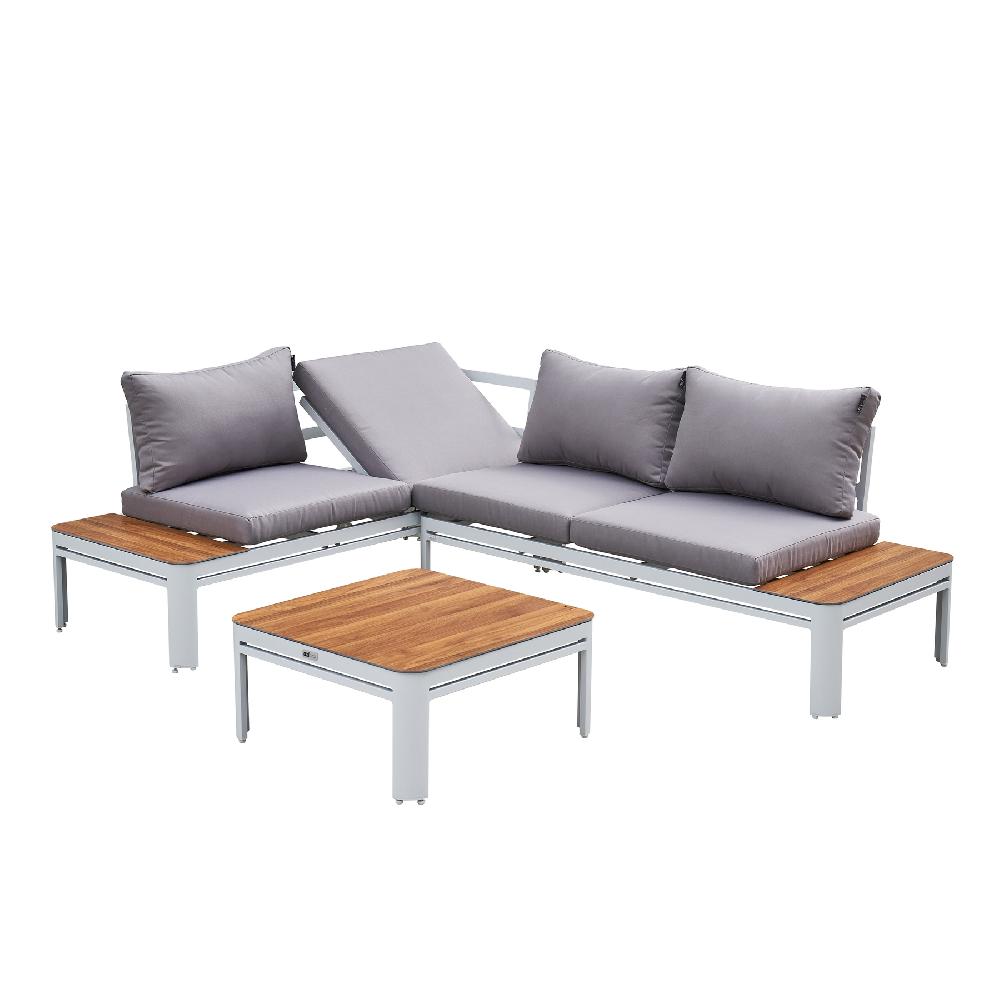 AXI Eos Conjunto De Muebles De Jardín Con Chaise Longue Integrada | Conjunto De Muebles De Jardín De Aluminio Y PSPC En Blanco Y Aspecto De Madera |
