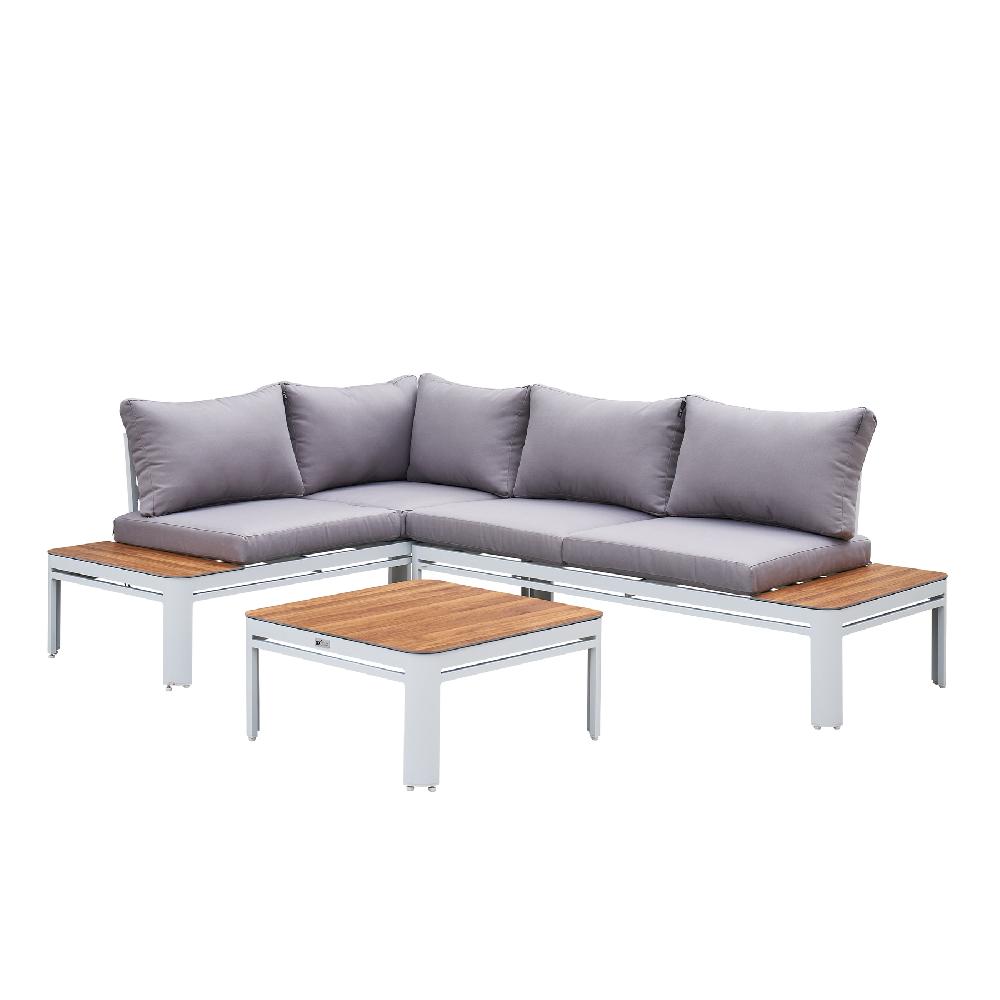 AXI Eos Conjunto de muebles de jardín con chaise longue integrada | Conjunto de muebles de jardín de aluminio y PSPC en Blanco y aspecto de madera |