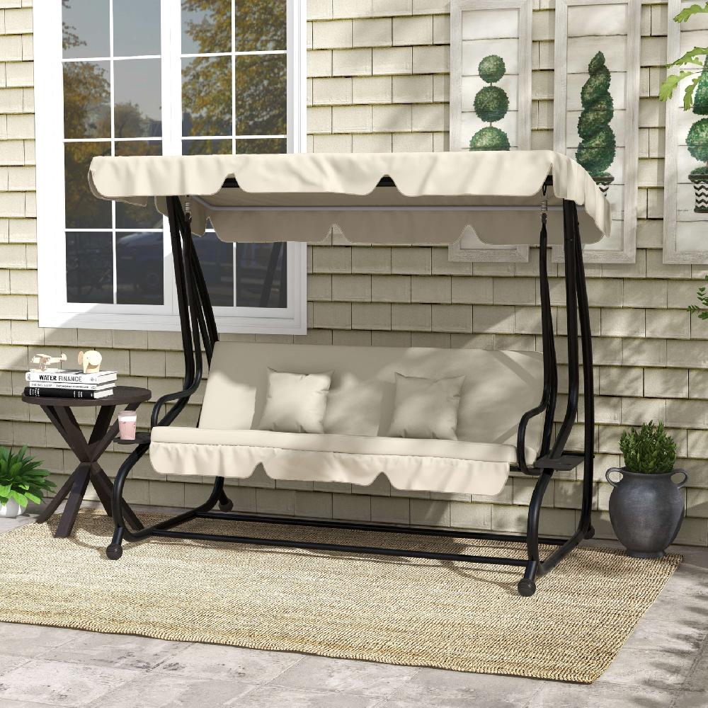 Balancín De Jardín Outsunny Acero Poliéster Crema 200x120x164 Cm 84A-051V01CW