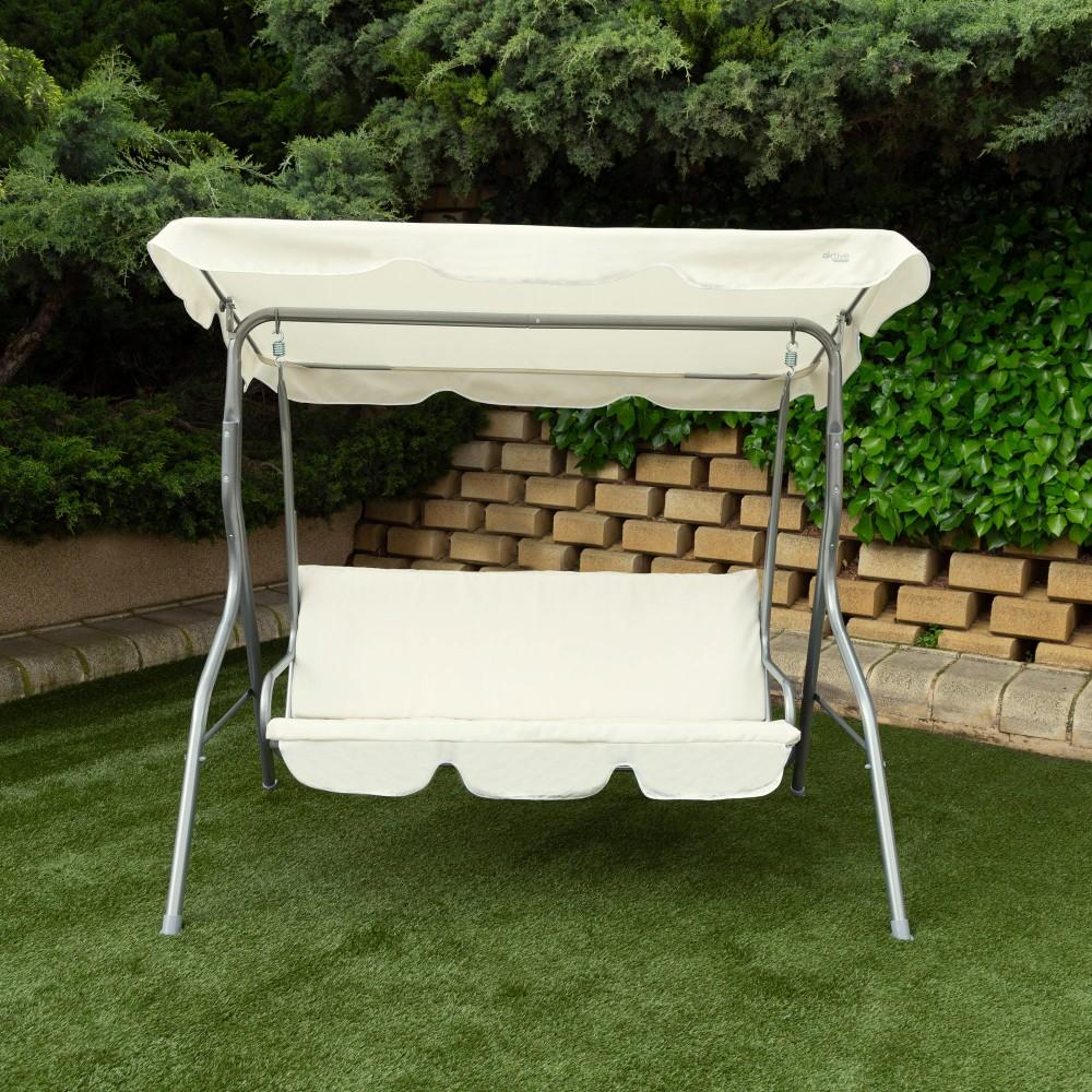 Balancín Para Jardín Marfil C/toldo Inclinable 3 Plazas Aktive