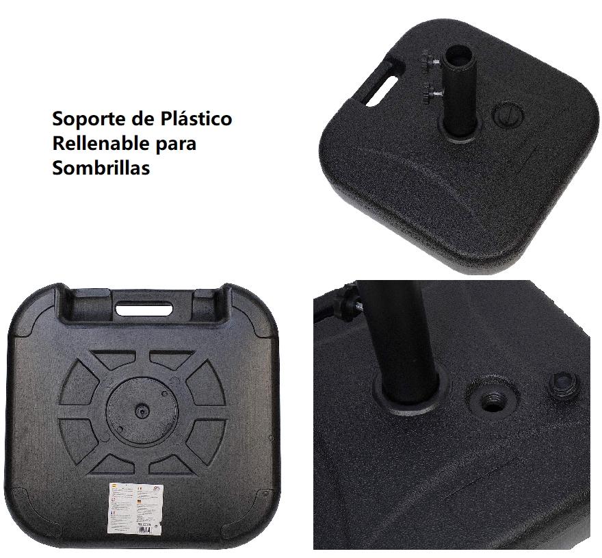 Base Sombrilla Plástico Rellenable De Agua 22L Estable Apto Poste 38mm Pie Sombrilla Jardin Terraza Patio Playa Cuadrado