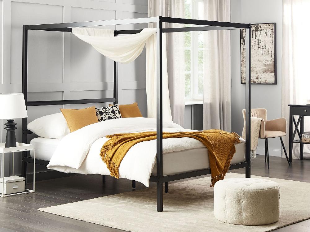Beliani Cama Con Dosel Metal LESTARDS 140 X 200 Cm Negro