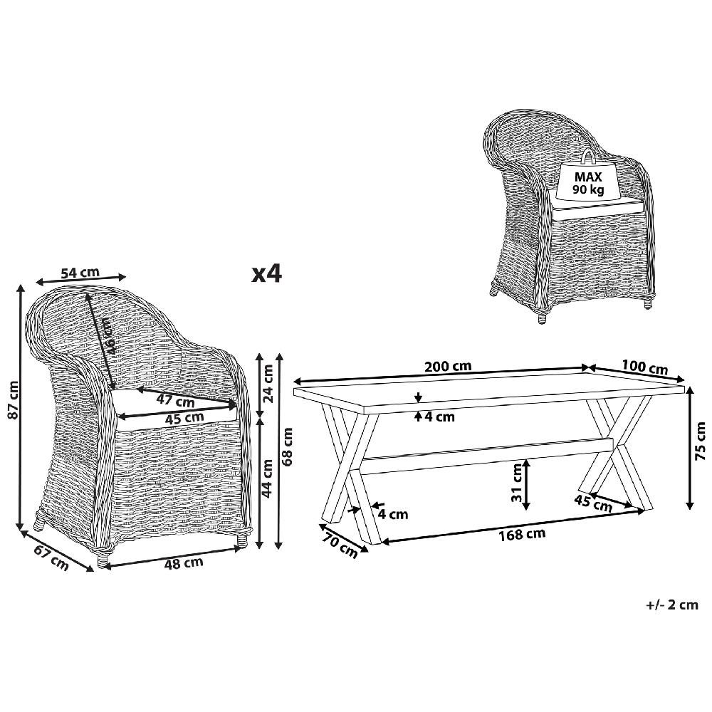 Beliani Conjunto De Comedor 4 Plazas De Ratán Gris/blanco SUSUA/OLBIA