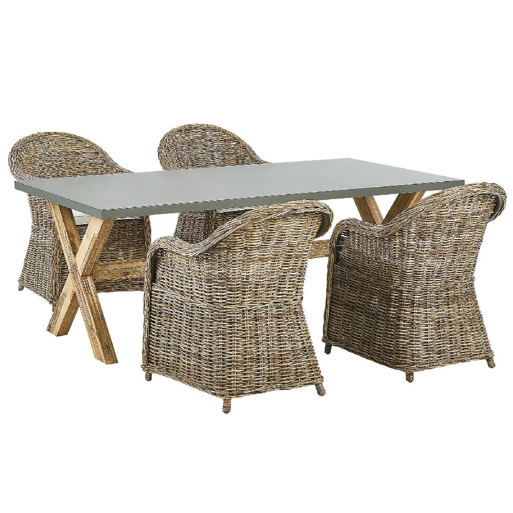 Beliani Conjunto De Comedor 4 Plazas De Ratán Gris/blanco SUSUA/OLBIA