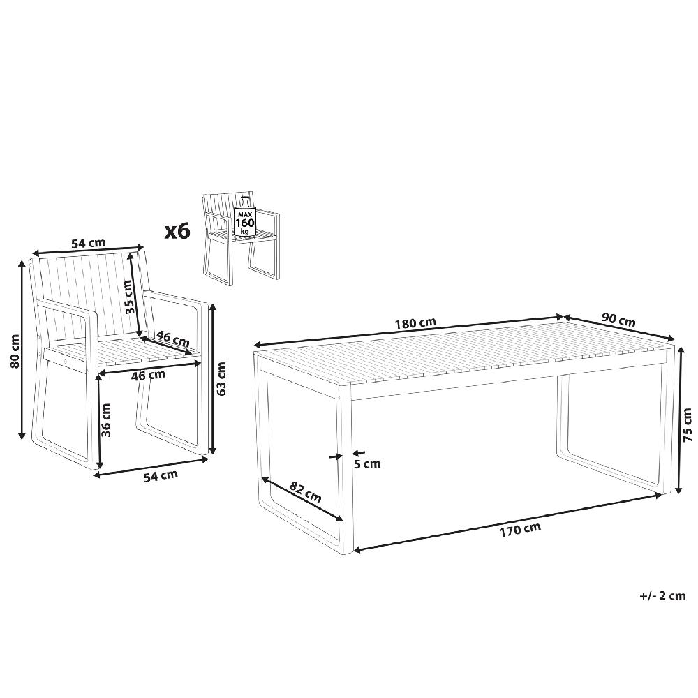 Beliani Conjunto De Comedor 6 Plazas De Madera De Acacia Clara SASSARI