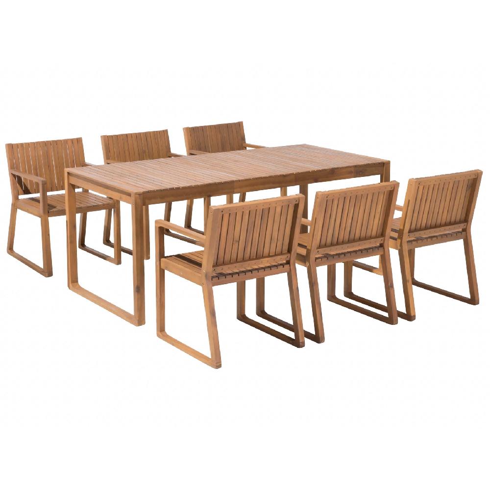 Beliani Conjunto de comedor 6 plazas de madera de acacia clara SASSARI